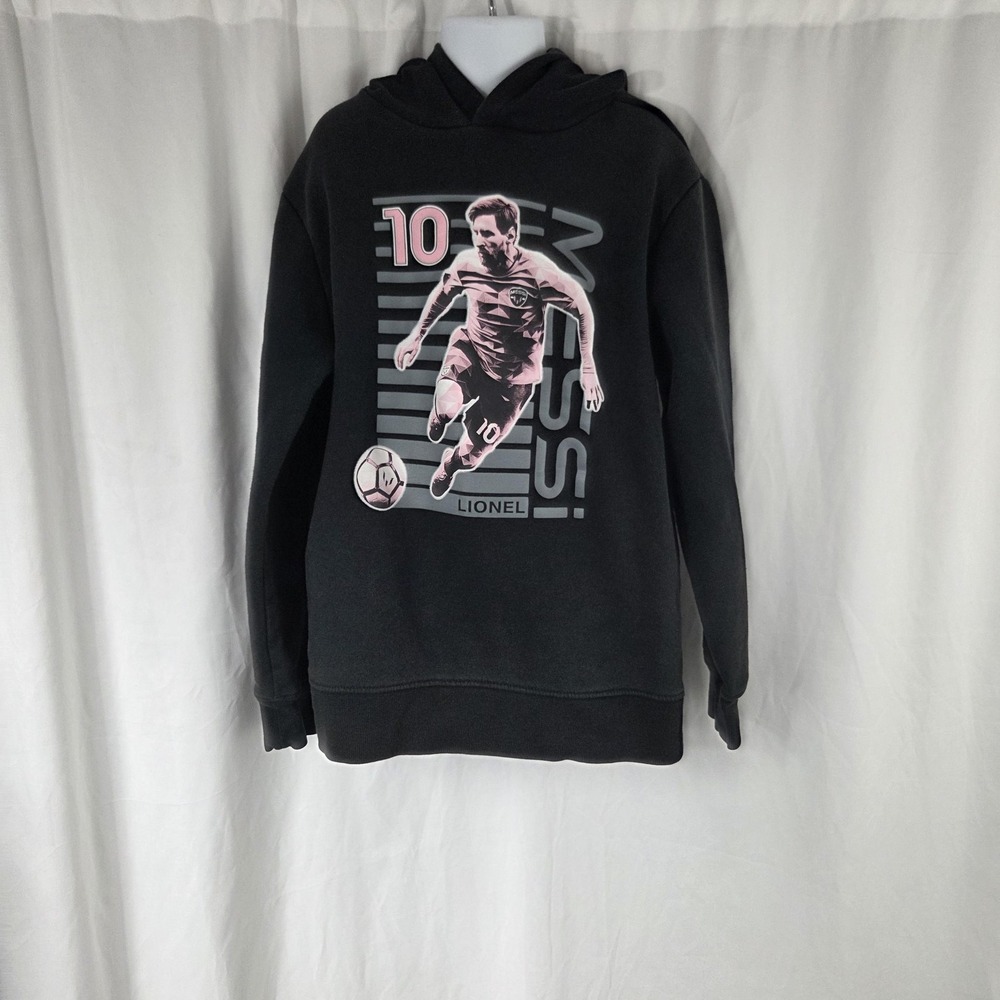 Messi Hoodie Youth Large Black Lionel 10 Soccer Graphic Sweatshirt Pullover